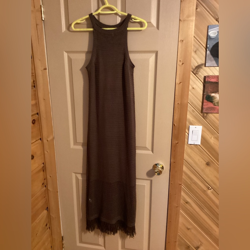Joe Fresh Chocolate Sleeveless Crochet Maxi Dress